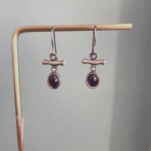 Silver and garnet colored stone drop earrings